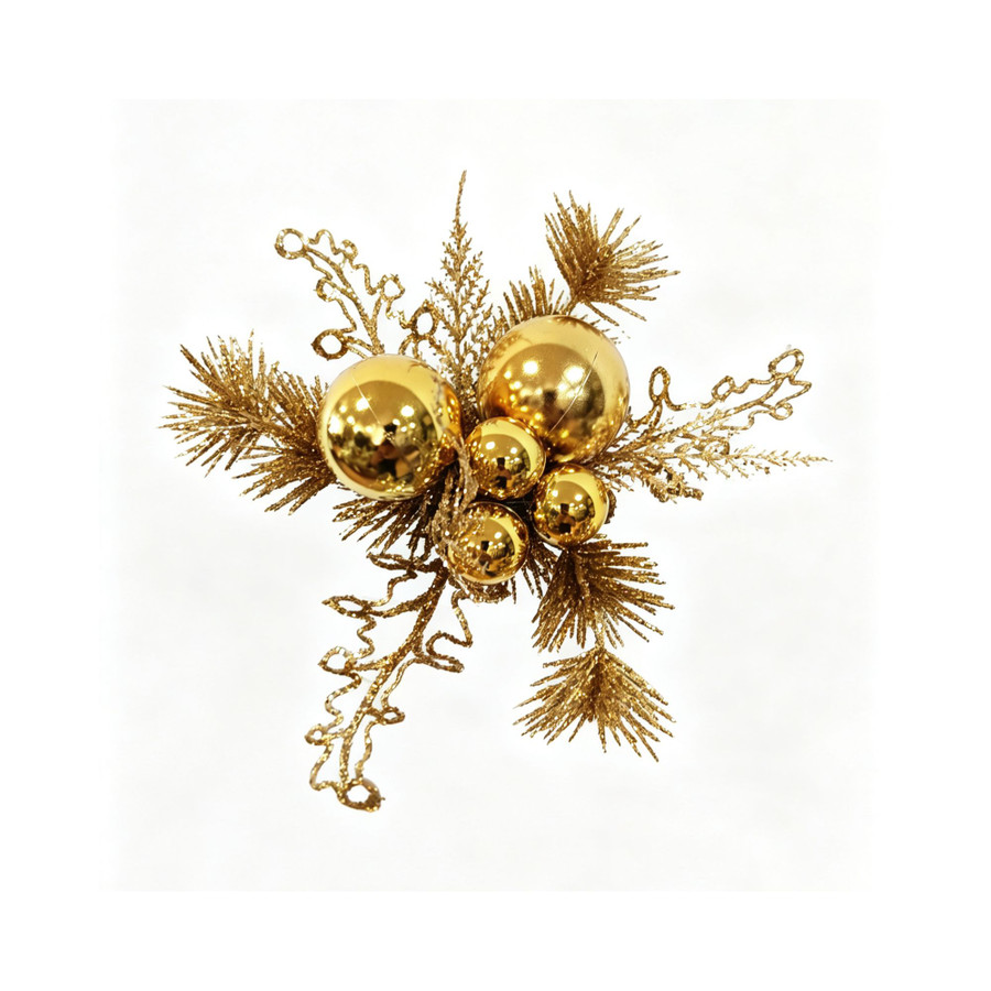 8in VP Ball Glitter Cedar Pine Fern Pick (Bag of 12) - Gold