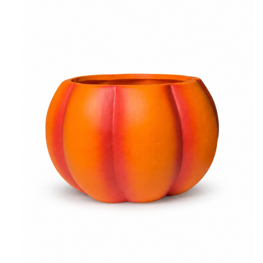 6.5in Wide Pumpkin Ceramic Pot - Matte Satin Orange