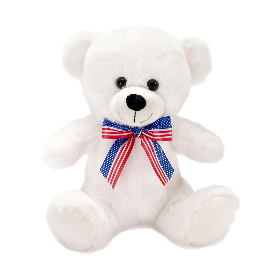 8in Tall Plush Sitting American Bear with Ribbon