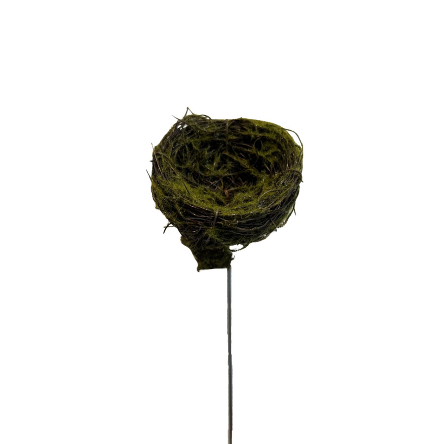 3.5in Wide Twig Bird Nest Pick with Faux Moss