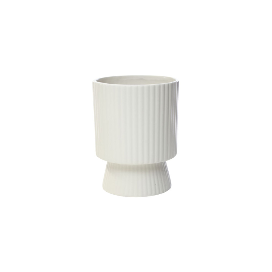 7in Tall Harper Ribbed Ceramic Pot - White