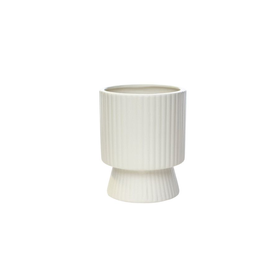 5in Tall Harper Ribbed Ceramic Pot - White