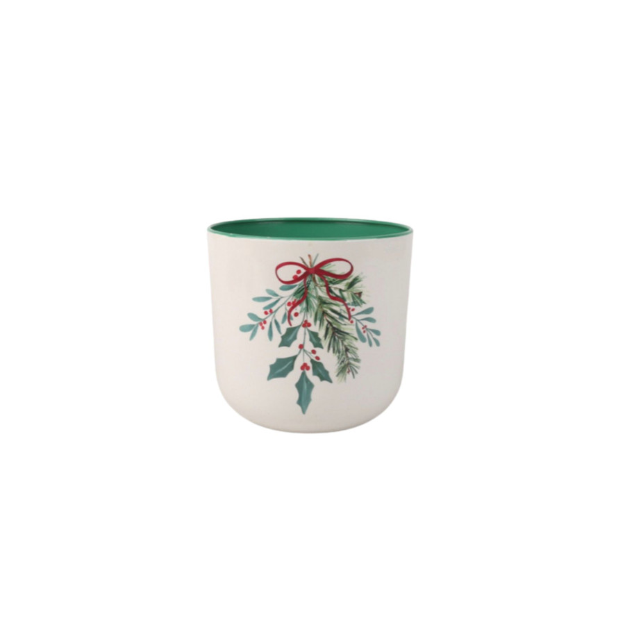 XCONT 7D 6.5H 4.5BASE HOLLYMISTLETOE RND BOTTOM POT W PVC LINER