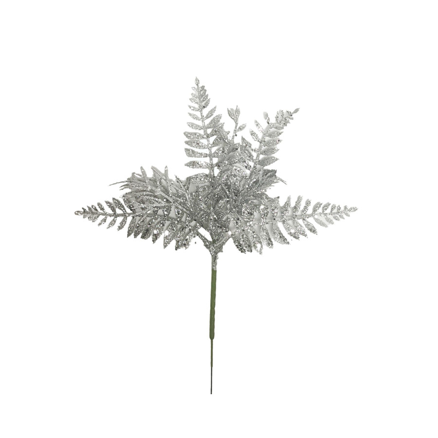11in Long Glitter Fern Berry Spray (Bag of 12) - Silver