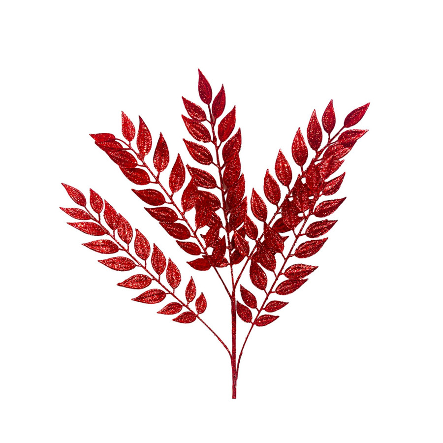 27.5in Long Glitter Ruscus Spray x5 (Bag of 6) - Red