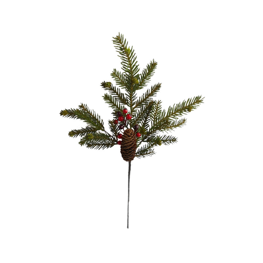 20in Long Cypress Spray With Berries & Pinecones - Red Natural