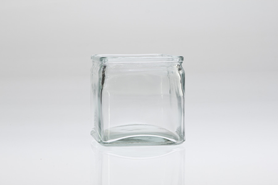 4in Cube Clear Glass Vase - Machine Made