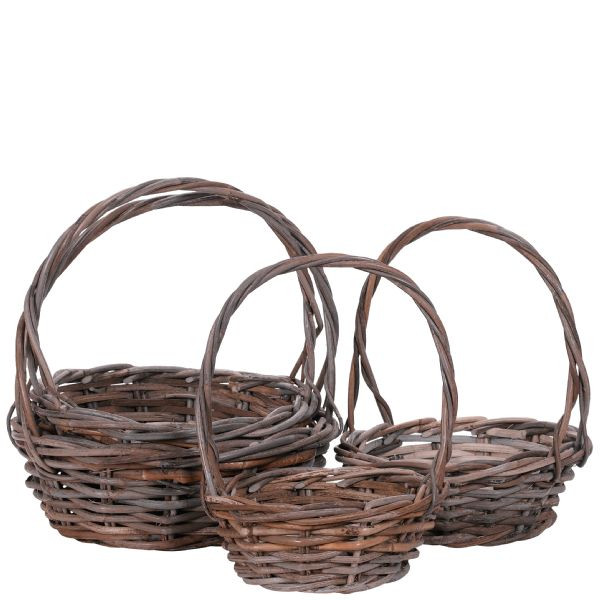 10.5-16in Wide Grey Split Willow Rattan Baskets (Set of 4)