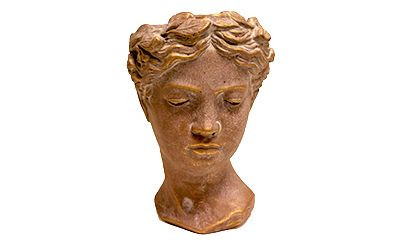 11in Tall Ladys Head Cement Vase - Copper