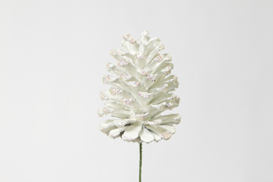 4in Glitter Pine Cone Pick - White Iridescent (36pk)