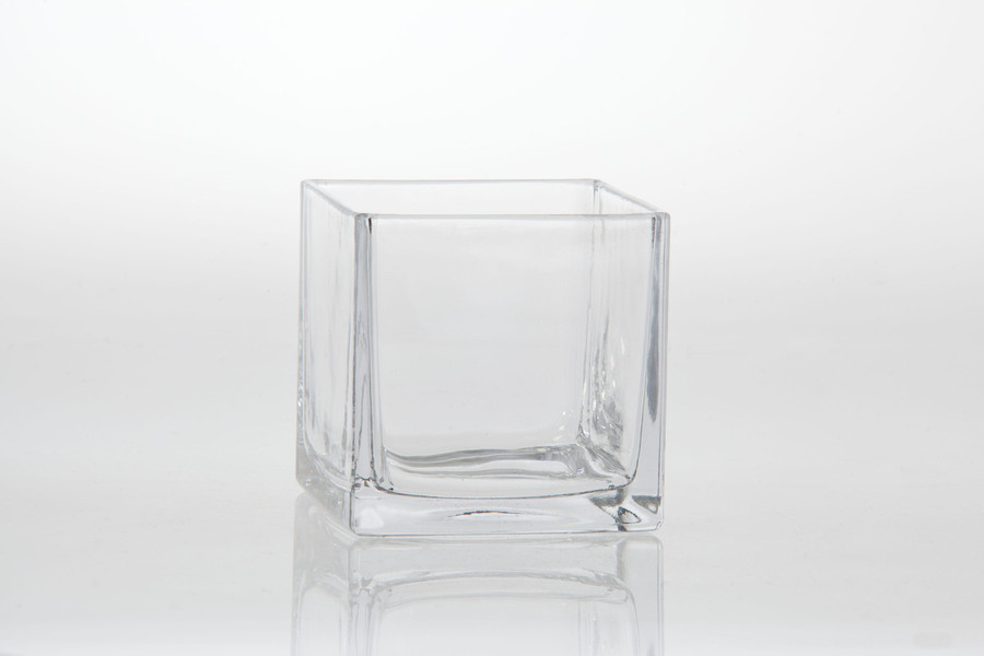 5in Roll Top Cube Clear Glass Vase