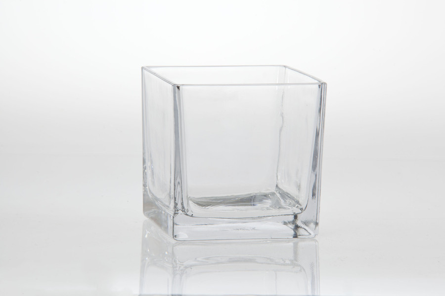 6in Roll Top Cube Clear Glass Vase