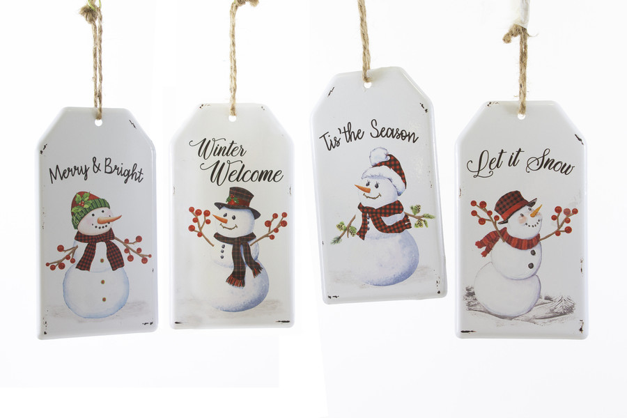 9in Metal Snowman Tag Ornaments (Assorted)