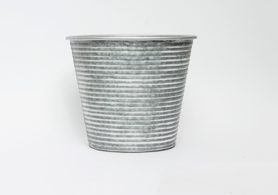 12.5in Wide Ribbed Tin Pot Cover - Whitewash Galvanized