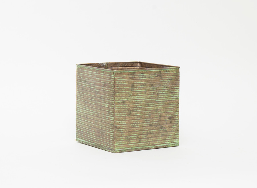 6in Wide Andy Cube Tin Pot Cover - Patina