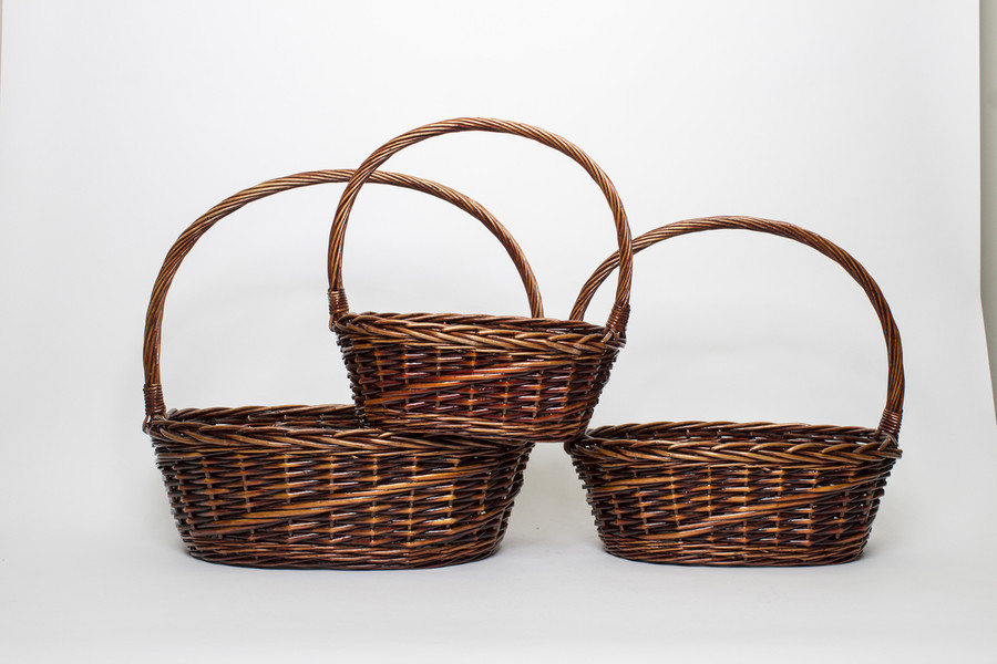 17in Long Willow Oval Baskets - Dark Stain (Set of 3)