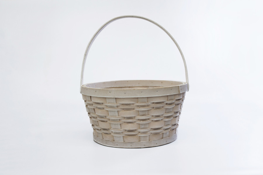 10in Wide Woodchip Basket with Moveable Handle - Whitewash