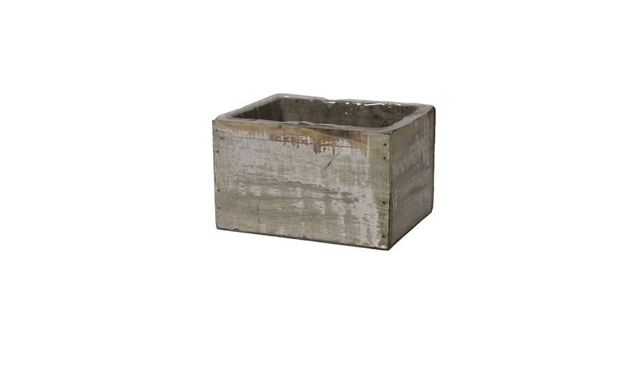 6.25in Long Distressed Wood Planter Box - Cream Grey