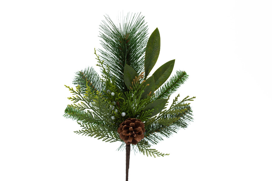 15.5in Juniper Cedar Mixed Pine Bayleaf Cone Spray