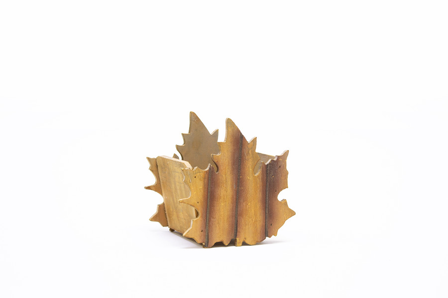 6in Square Fall Slat Leaf Tin Pot Cover - Natural