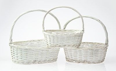 17in Long Willow Oval Baskets with Sewn Liner - White (Set of 3)