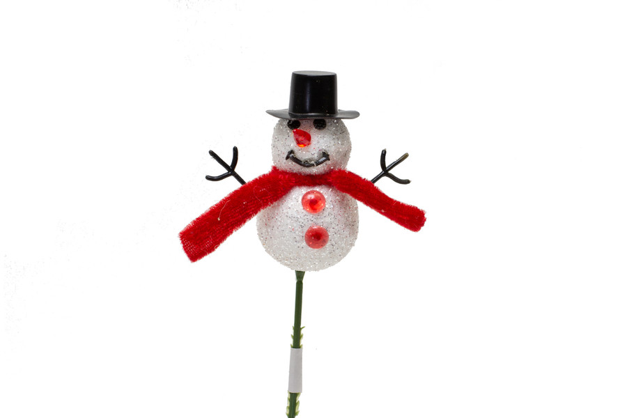 8in Glitter Snowman Pick (Bag of 12) - White Black Red