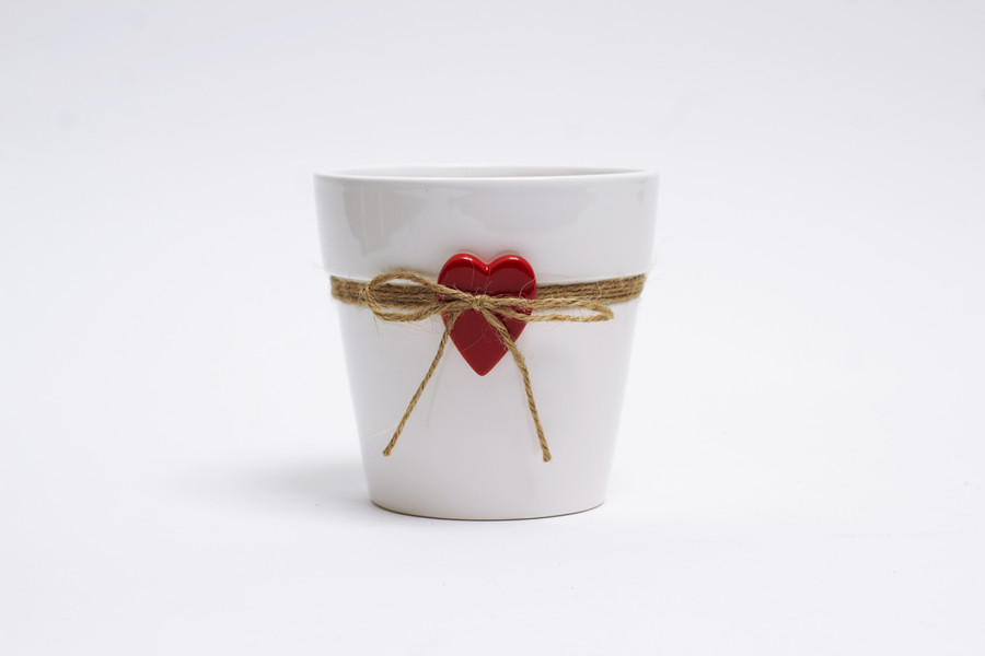 5in Wide Ceramic Romance Pot with Red Heart Charm