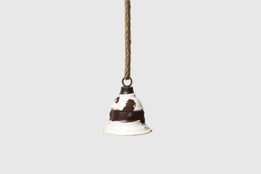 6in Distessed Metal Bell Ornament - White