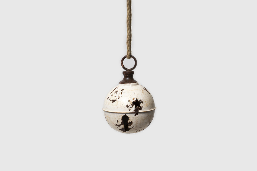 7.5in Jingle Bell Metal Ornament - Distressed White