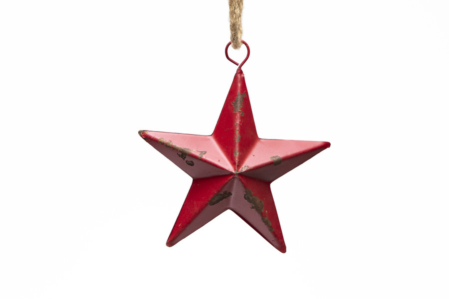 7in Tin 3D Star Ornament with Hanger - Antique Red