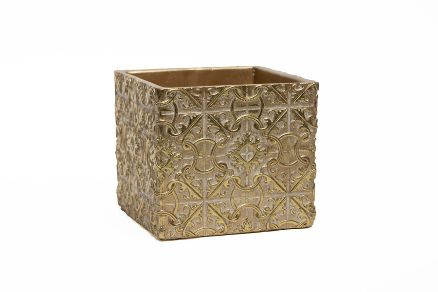 6in Square Swanky Cube Ceramic Pot - Gold Foil
