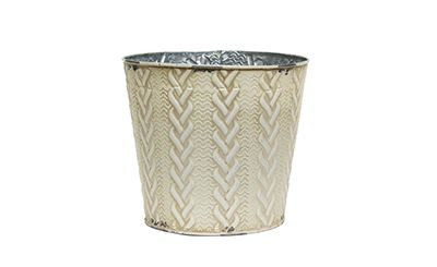 8.5in Wide Irish Knit Tin Round Pot Cover - Cream