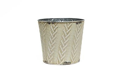 7.5in Wide Irish Knit Tin Round Pot Cover - Cream