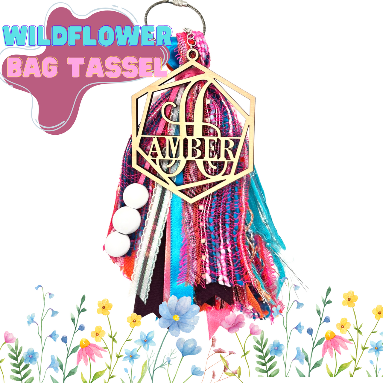 Wildflower Print Tassel | Bogg Bag Decor | Ribbon Tassel| Fabric Tassel | Bogg Bag Monograms | Boho Bag Tassel | Monogram Bag Charm| Bogg Bag Charm 