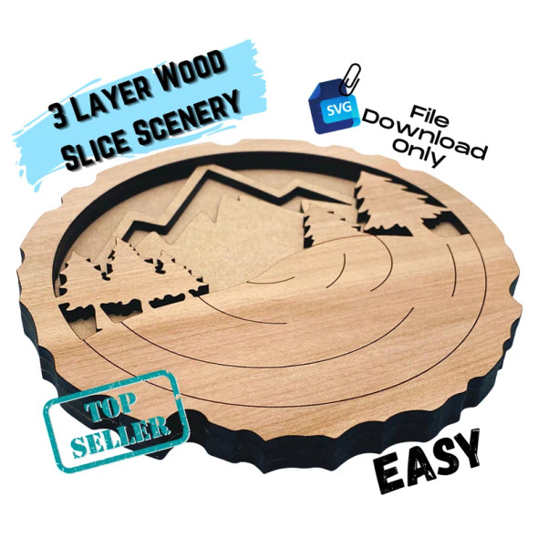 3-Layer Wood Slice Scenery - SVG File Download - Laser Cut Files - 3 Layer Wood Art Piece for Glowforge, Mira, Thunder, Trotec, or Epilog