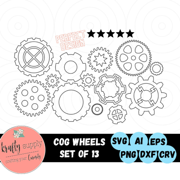 Cog Wheels | Cog Gears SVG | Gear Sprockets SVG | Machine Gears SVG | Cog Wheel Gears | Bike Sprockets Digital File | Cog Wheel Wall Decor