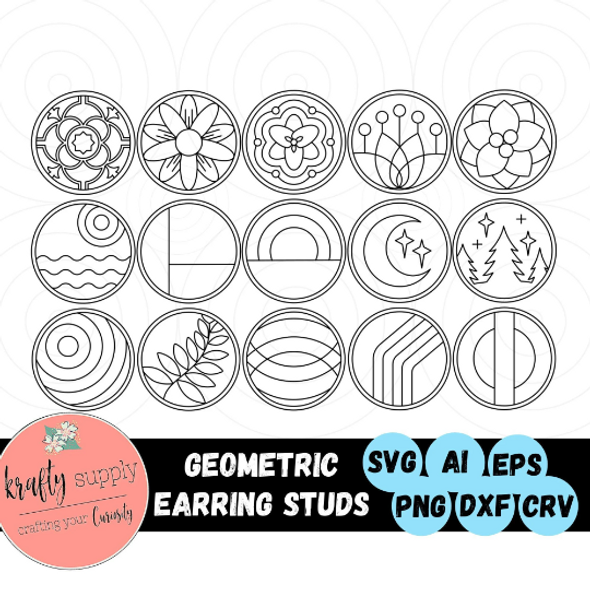 Geometric Earring Studs SVG | Set of 15 | Earring SVG Files | Cute Earring Studs | Boho Style Earring AI Files | Digital Download