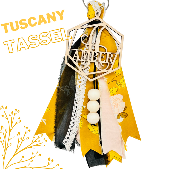 Yellow Tuscany Bag Tassel | Bogg Bag Decor | Ribbon Tassel| Fabric Tassel | Bogg Bag Monograms | Boho Bag Tassel | Monogram Bag Charm| Bogg Bag Charm | Bag Tassel