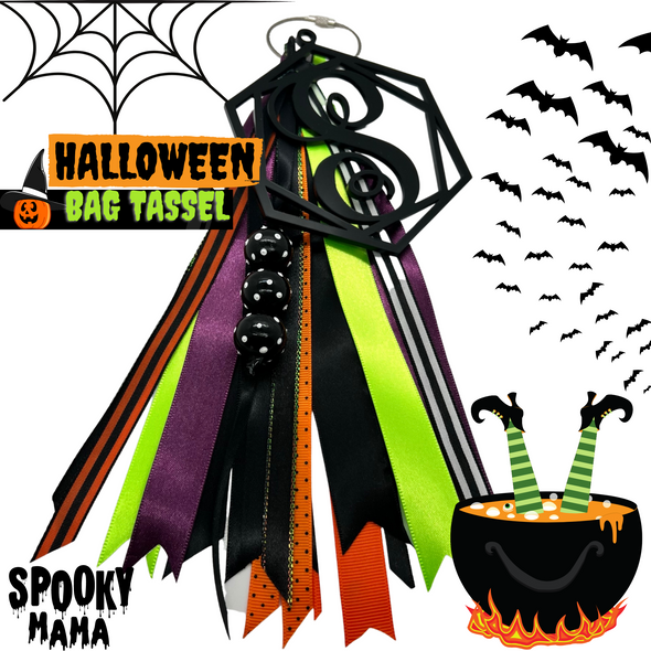 Halloween Bag Tassel |Halloween Bogg Bag | Bogg Bag Decor | Ribbon Tassel| Fabric Tassel | Bogg Bag Monograms | Halloween Ribbon| Monogram Bag Charm| Bogg Bag Charm | Bag Tassel