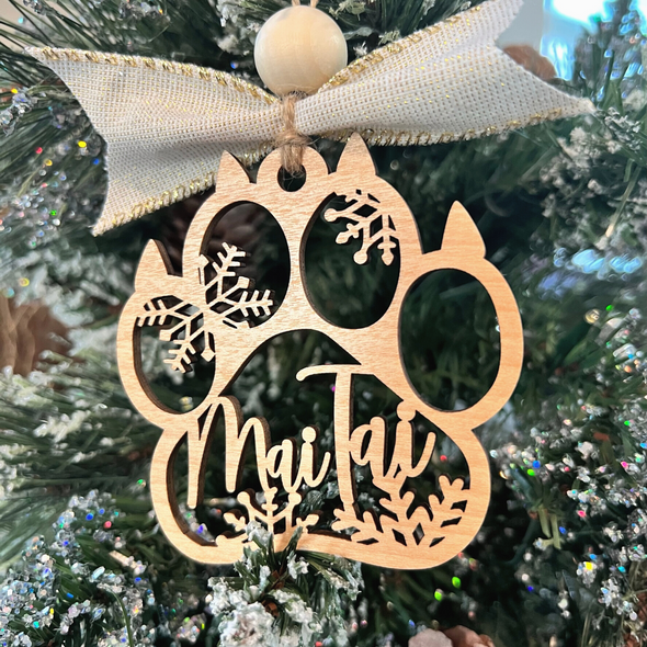 Pet Paw Ornament | Personalized Pet Christmas Ornament | Pet Name Ornament