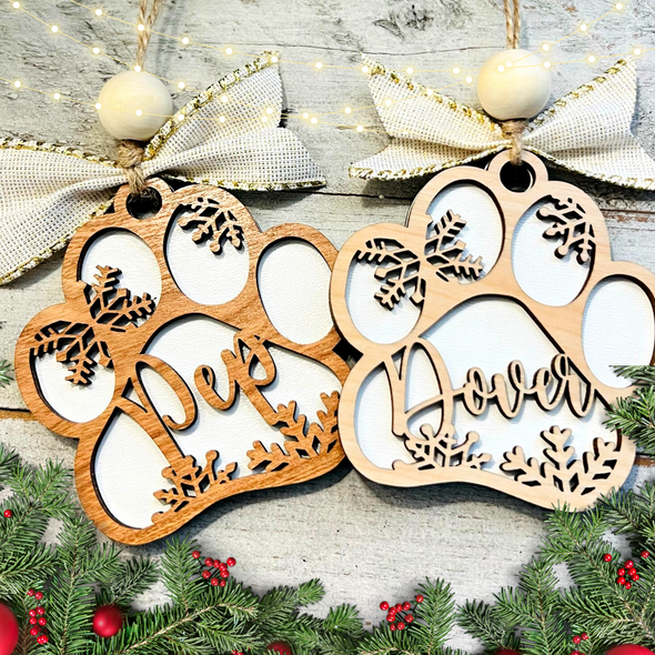 Pet Paw Ornament | Personalized Pet Christmas Ornament | Pet Name Ornament