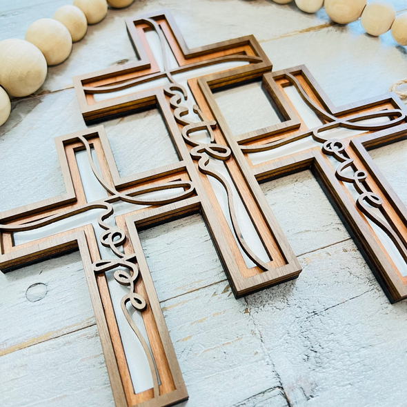 Connected - Set of 3 Wall Cross | 3 Layer Cross Decor | Inspirational Cross | Faith Hope Love