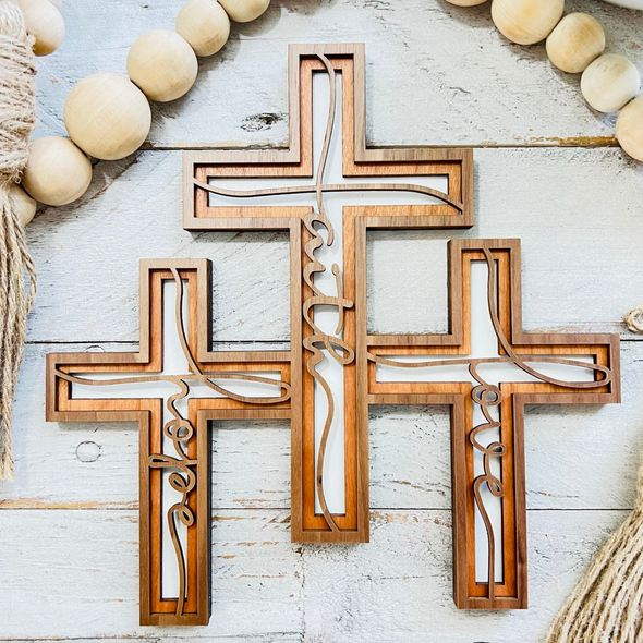 Connected - Set of 3 Wall Cross | 3 Layer Cross Decor | Inspirational Cross | Faith Hope Love