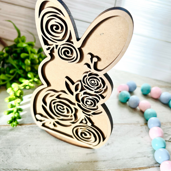 Layered Easter Floral Bunny WITH Stand