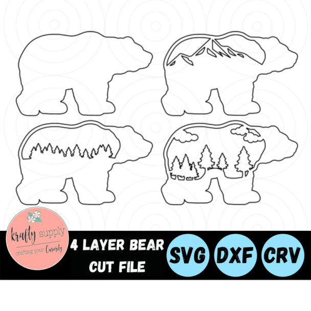 4 Layer Bear Wilderness | Wood Wall Decor | Outline SVG Files | Cut Files | Vector Files | Glowforge | Laser Cutting | Digital Download