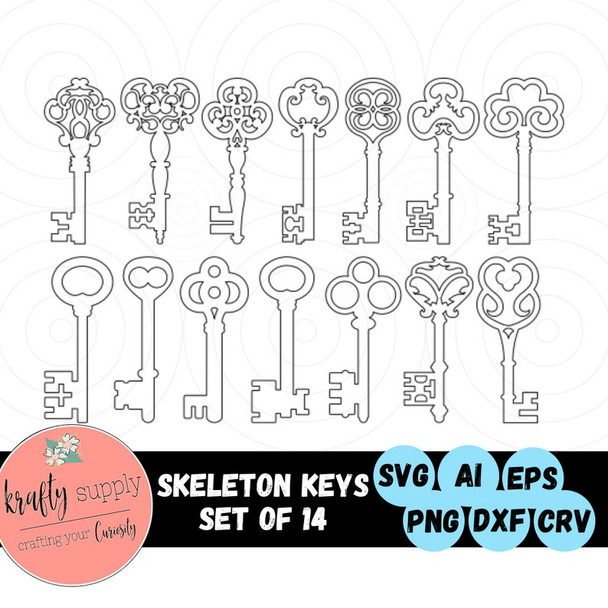 Skeleton Keys | Set of 14 | Key SVG Files | Master Keys | Clean Vector Files | Easy Digital Download Art | Digital File | Instant Download