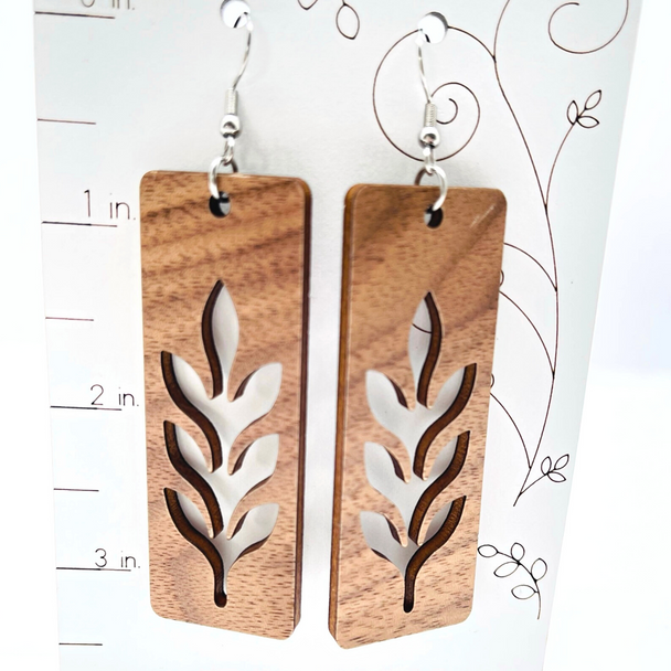 Rectangle Earrings with Leaves