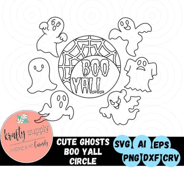 Halloween Ghosts SVG | Set of 7 | Halloween Boo Yall Door Hanger SVG | Cute Ghosts SVG Vector Files | Laser Cutting | Digital Download