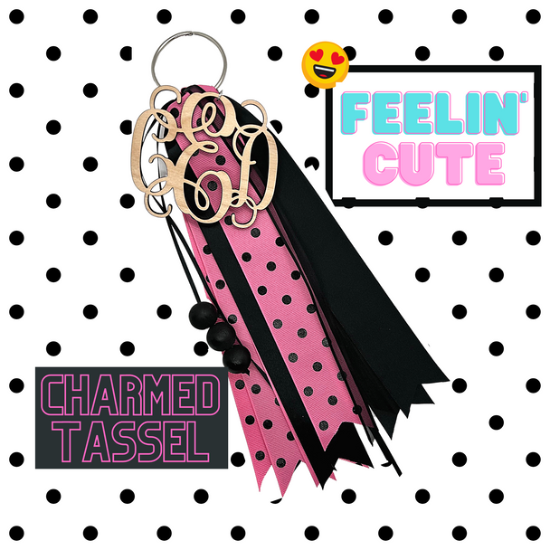 Pink & Black Polka Dot Tassel | Bogg Bag Decor | Car Charms | Car Accessories | Bogg Bag Monograms | Key Chain Decor | Personalized Bag Charms | Bogg Bag Charm | Bag Tassel