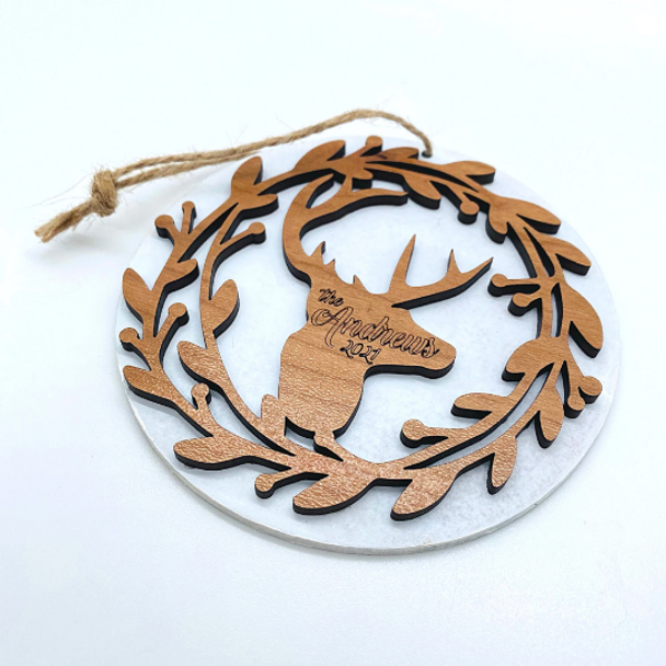 Deer Wreath Family Name Ornament | Personalized Name Ornament | Personalized Family Ornament